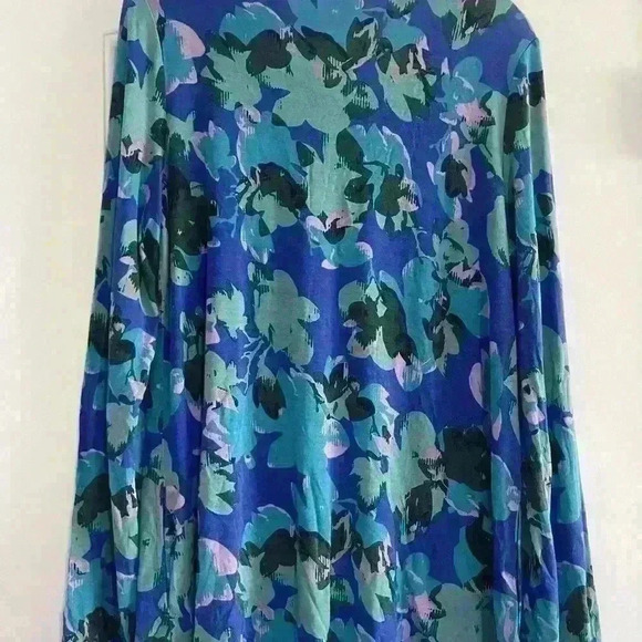 LOGO Lori Goldstein Top Blue Floral Tunic Long Sleeves Pockets Medium - Picture 2 of 4